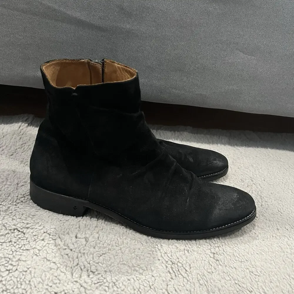 John Varvatos Morrison Sharpei Boots - Black Suede - Size: Men's 10.5